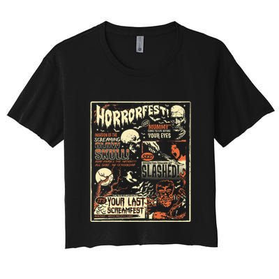 Vintage Horrorfest Movie Poster Terror Old Time Halloween Crop Top