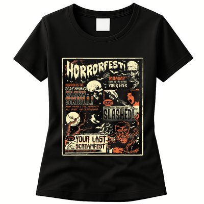 Vintage Horrorfest Movie Poster Terror Old Time Halloween Womens T-Shirt