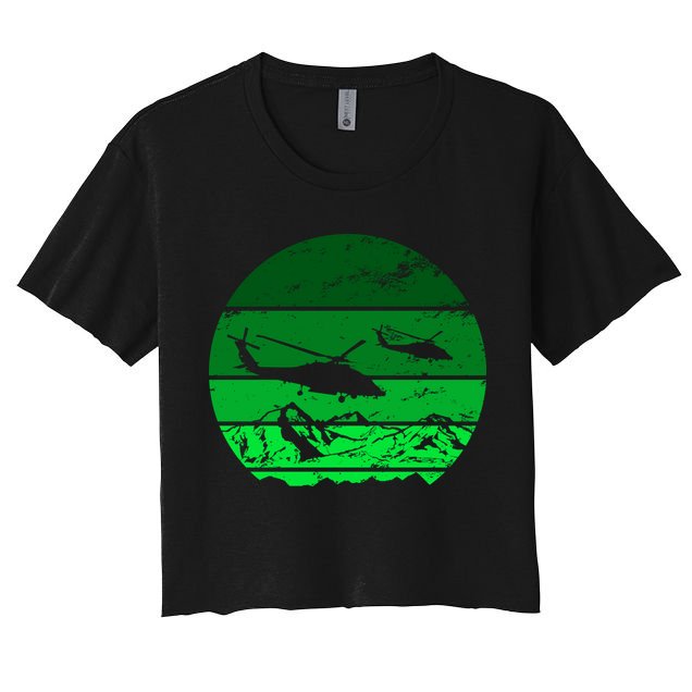 Vintage Helicopter Mountain Crop Top