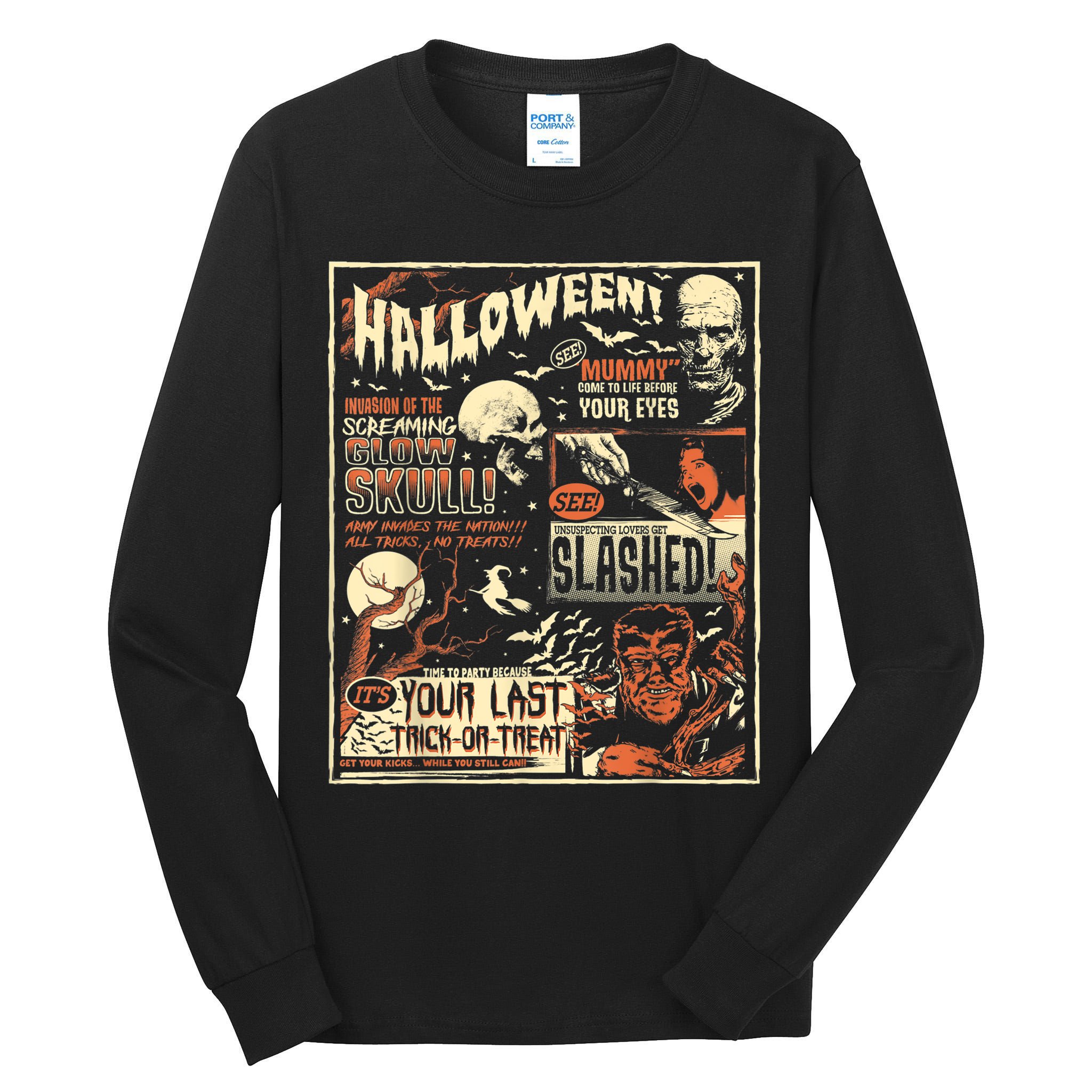 Vintage Horror Movie Shirts Poster Terror Old Time Halloween Tall Long Sleeve T-Shirt