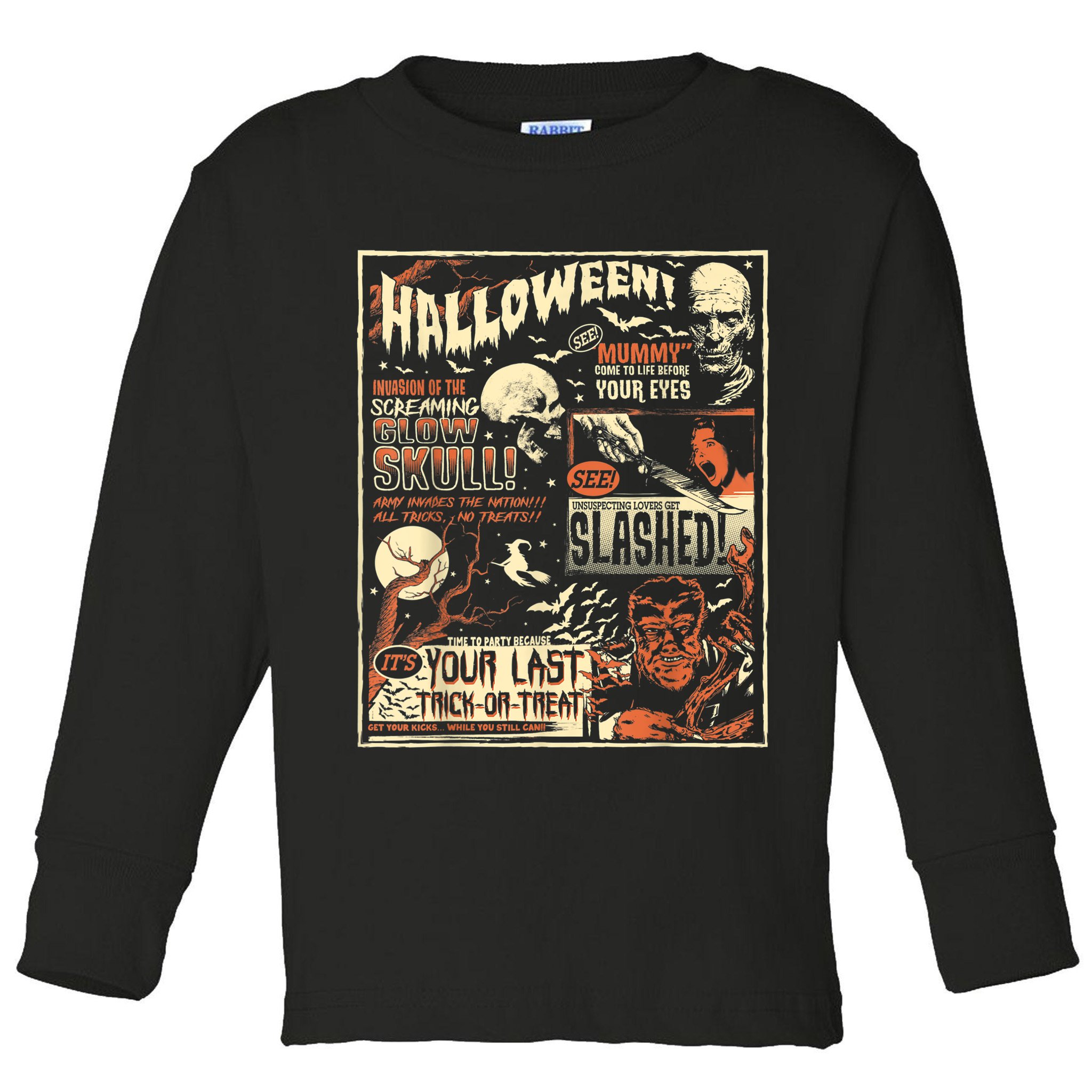 Vintage Horror Movie Shirts Poster Terror Old Time Halloween Toddler Long Sleeve Shirt
