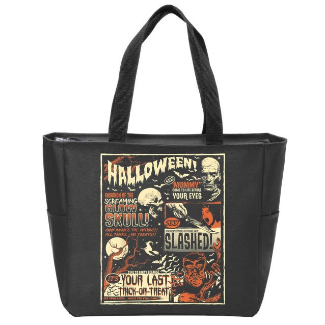 Vintage Horror Movie Shirts Poster Terror Old Time Halloween Zip Tote Bag