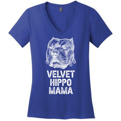 Velvet Hippo Mama Pitbull Dog Owner American Bully Pitbull Gift Women's V-Neck T-Shirt