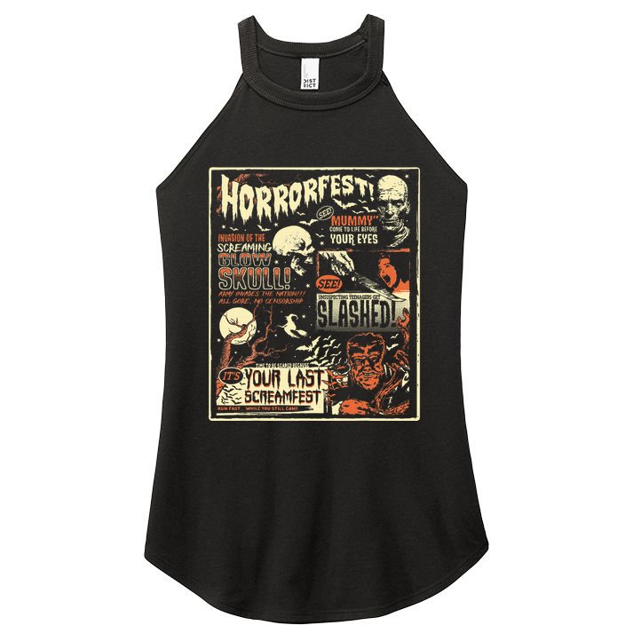 Vintage Horrorfest Movie Poster Terror Old Time Halloween Women's Perfect Tri Rocker Tank