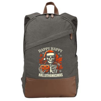 Vintage Halloween Merry Christmas Happy Hallothanksmas Great Gift Cotton Canvas Backpack