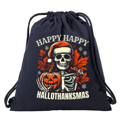 Vintage Halloween Merry Christmas Happy Hallothanksmas Great Gift Drawstring Bag