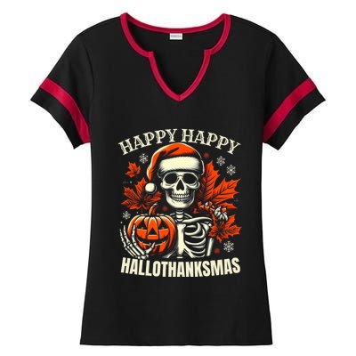 Vintage Halloween Merry Christmas Happy Hallothanksmas Gift Ladies Halftime Notch Neck Tee