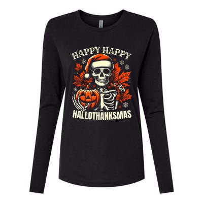 Vintage Halloween Merry Christmas Happy Hallothanksmas Gift Womens Cotton Relaxed Long Sleeve T-Shirt