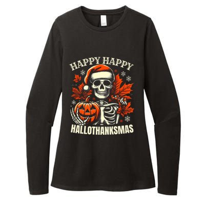 Vintage Halloween Merry Christmas Happy Hallothanksmas Gift Womens CVC Long Sleeve Shirt