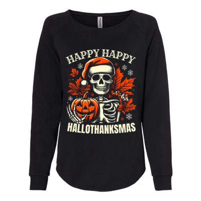 Vintage Halloween Merry Christmas Happy Hallothanksmas Gift Womens California Wash Sweatshirt