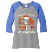 Vintage Halloween Merry Christmas Happy Hallothanksmas Gift Women's Tri-Blend 3/4-Sleeve Raglan Shirt