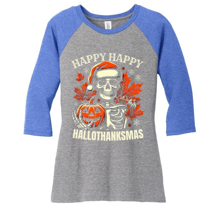 Vintage Halloween Merry Christmas Happy Hallothanksmas Gift Women's Tri-Blend 3/4-Sleeve Raglan Shirt