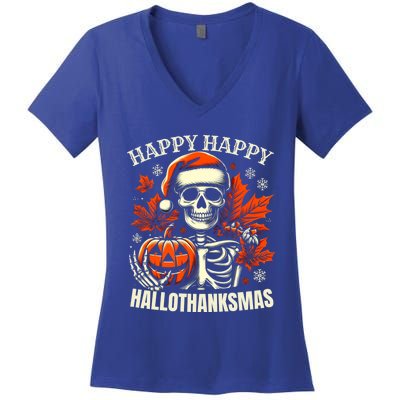 Vintage Halloween Merry Christmas Happy Hallothanksmas Gift Women's V-Neck T-Shirt