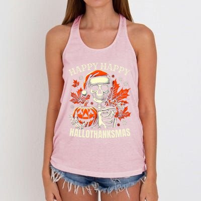 Vintage Halloween Merry Christmas Happy Hallothanksmas Gift Women's Knotted Racerback Tank