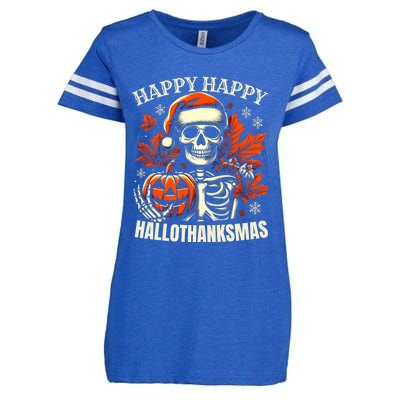 Vintage Halloween Merry Christmas Happy Hallothanksmas Gift Enza Ladies Jersey Football T-Shirt