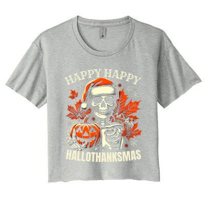 Vintage Halloween Merry Christmas Happy Hallothanksmas Gift Women's Crop Top Tee