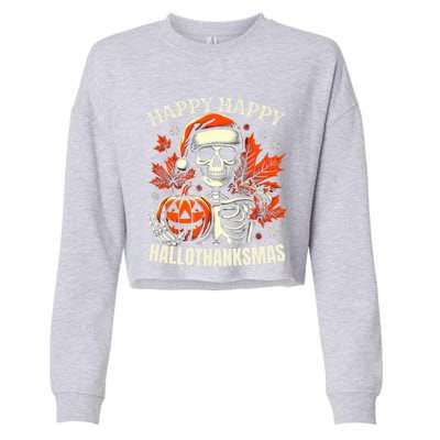 Vintage Halloween Merry Christmas Happy Hallothanksmas Gift Cropped Pullover Crew