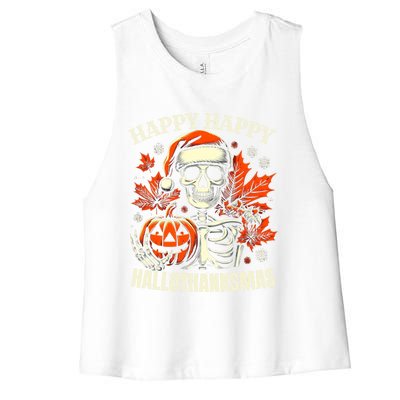 Vintage Halloween Merry Christmas Happy Hallothanksmas Gift Women's Racerback Cropped Tank