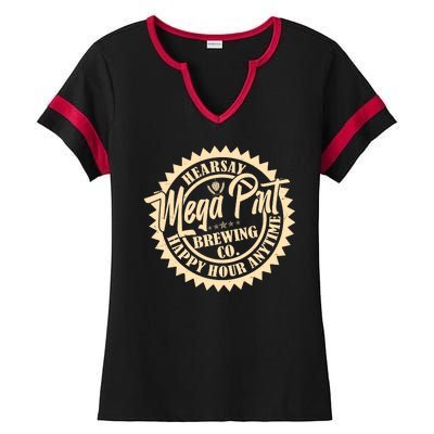 Vintage Hearsay Mega Pint Brewing Co Happy Hour Anytime Emblem Ladies Halftime Notch Neck Tee