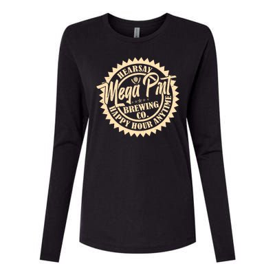 Vintage Hearsay Mega Pint Brewing Co Happy Hour Anytime Emblem Womens Cotton Relaxed Long Sleeve T-Shirt