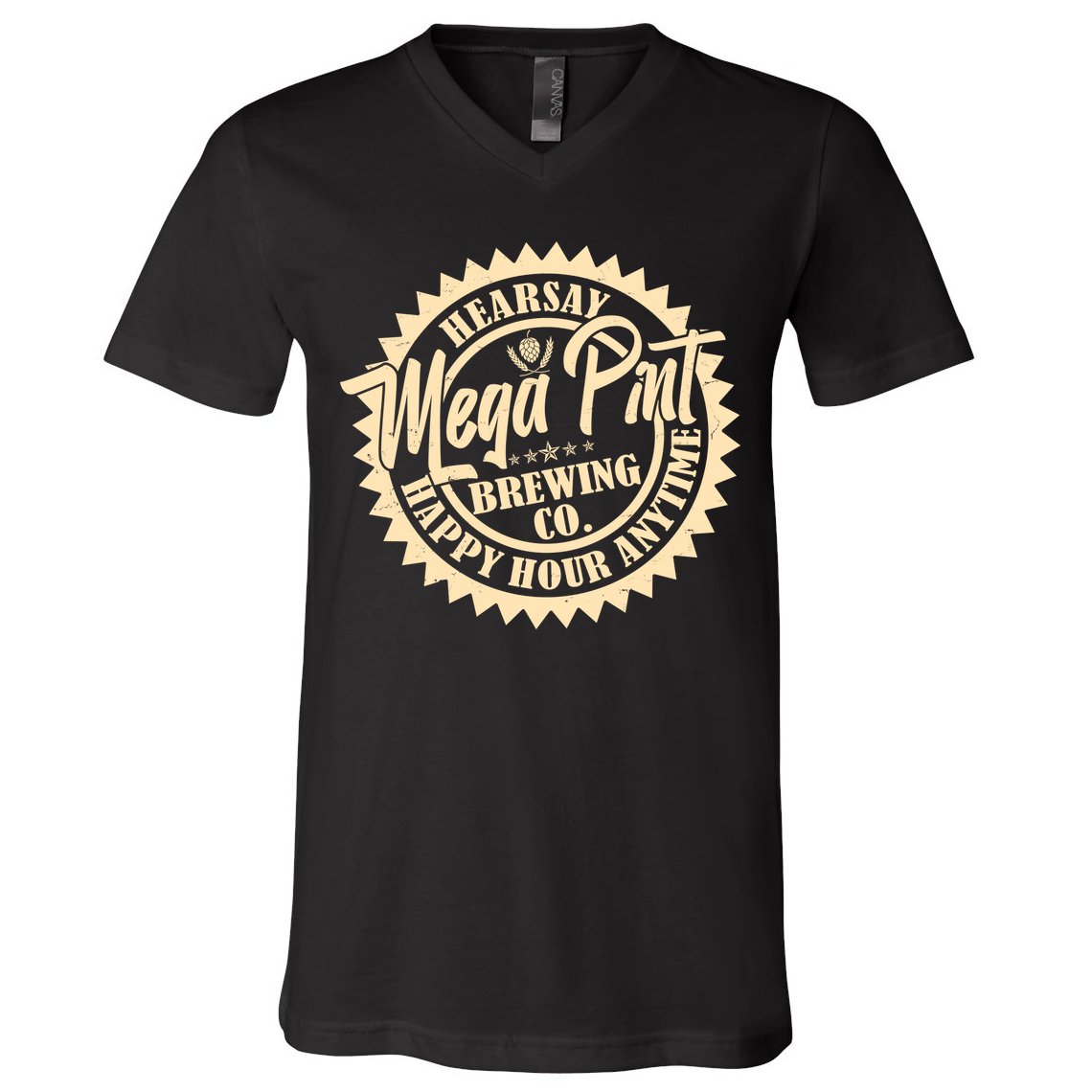 Vintage Hearsay Mega Pint Brewing Co Happy Hour Anytime Emblem V-Neck T-Shirt