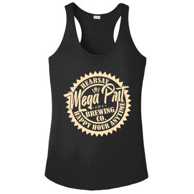Vintage Hearsay Mega Pint Brewing Co Happy Hour Anytime Emblem Ladies PosiCharge Competitor Racerback Tank