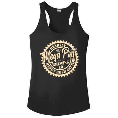 Vintage Hearsay Mega Pint Brewing Co Happy Hour Anytime Emblem Ladies PosiCharge Competitor Racerback Tank