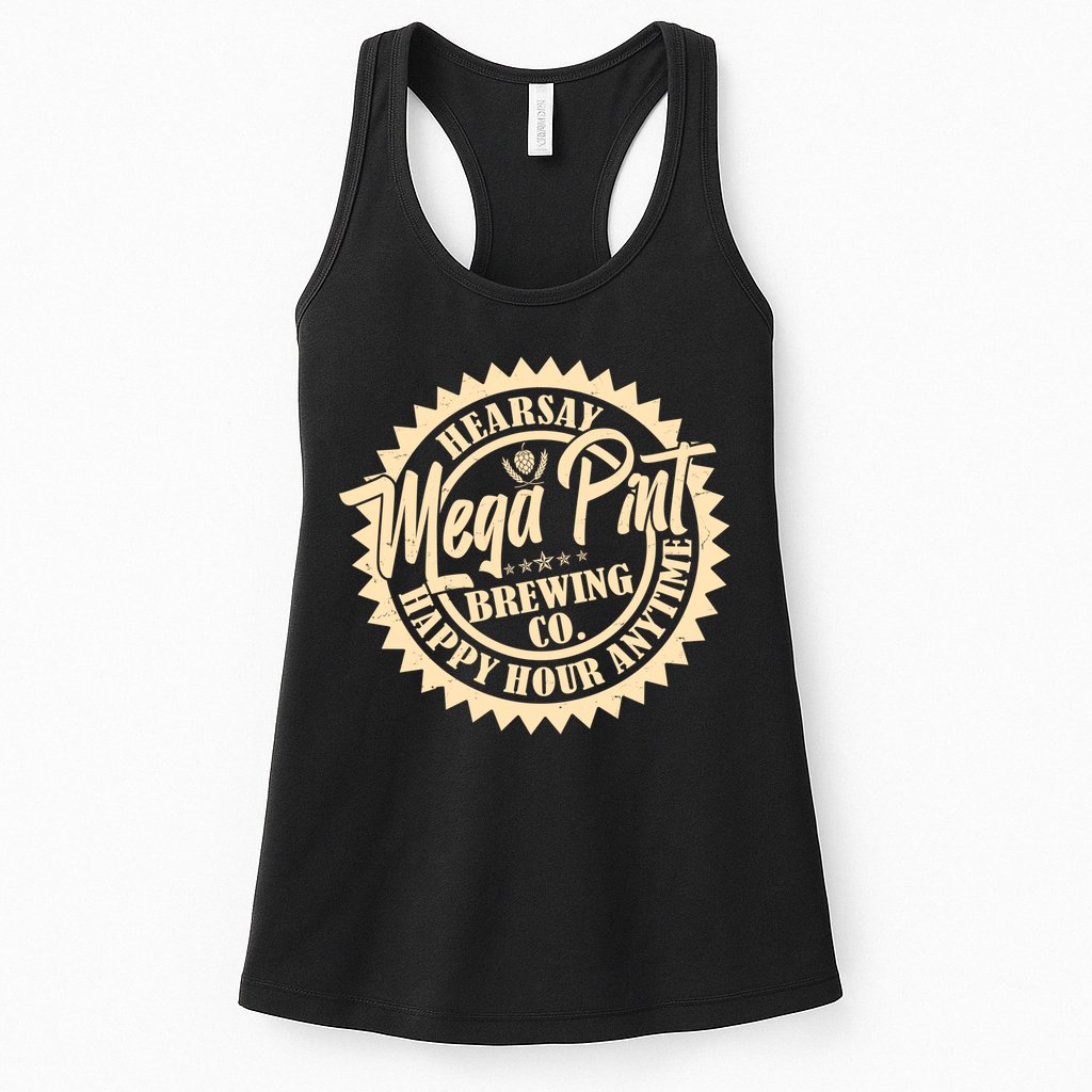 Vintage Hearsay Mega Pint Brewing Co Happy Hour Anytime Emblem Womens Tank Top
