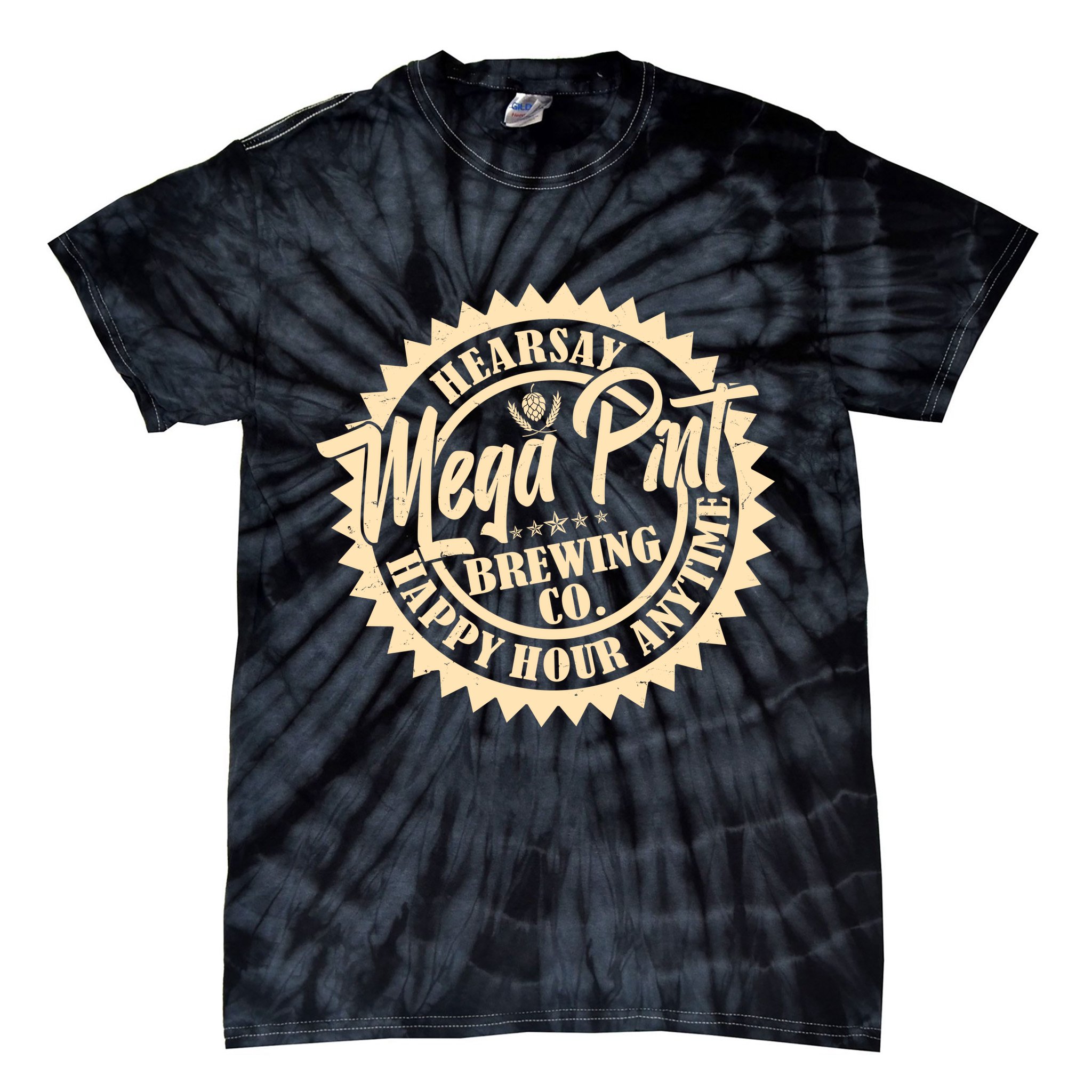 Vintage Hearsay Mega Pint Brewing Co Happy Hour Anytime Emblem Tie-Dye T-Shirt