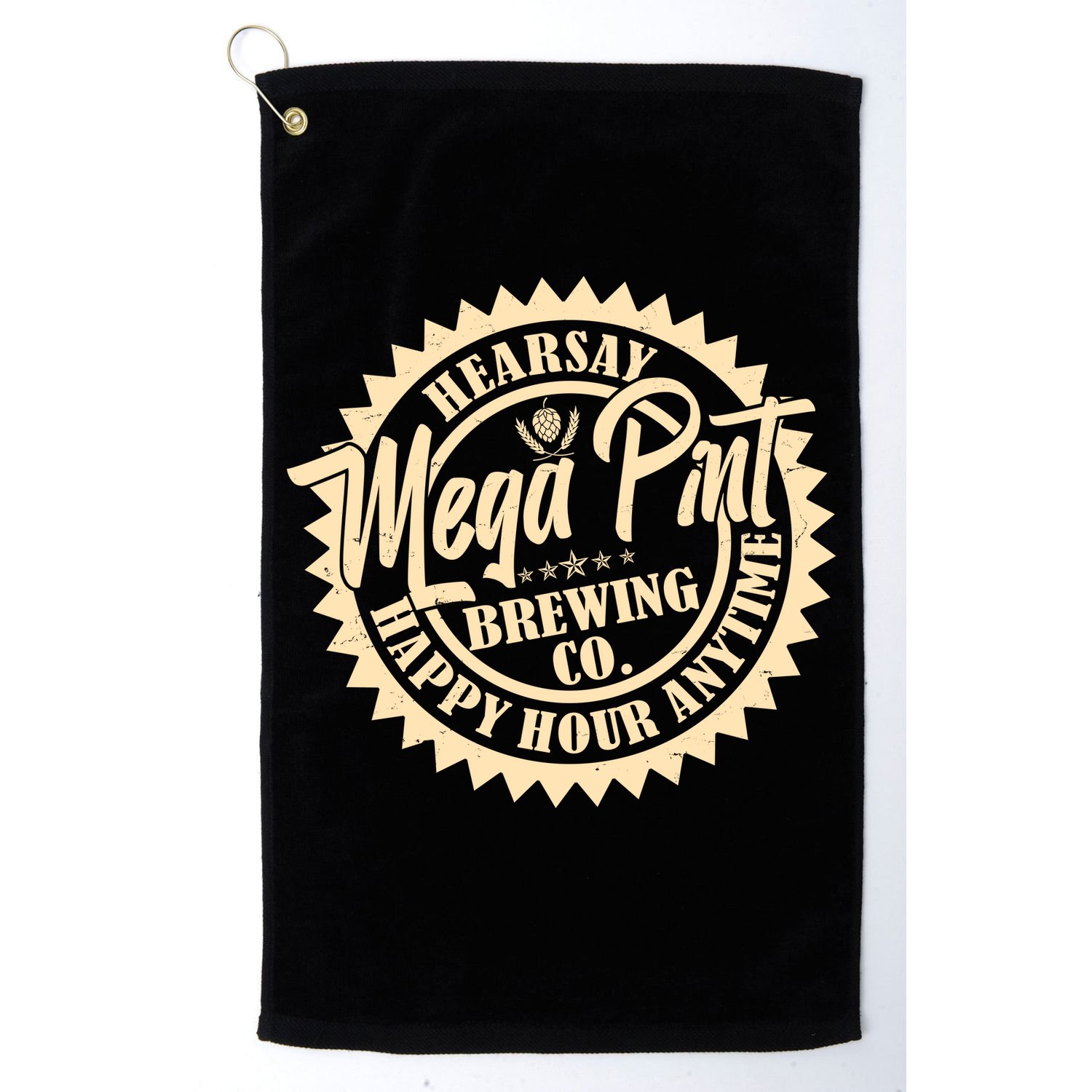 Vintage Hearsay Mega Pint Brewing Co Happy Hour Anytime Emblem Golf Towel