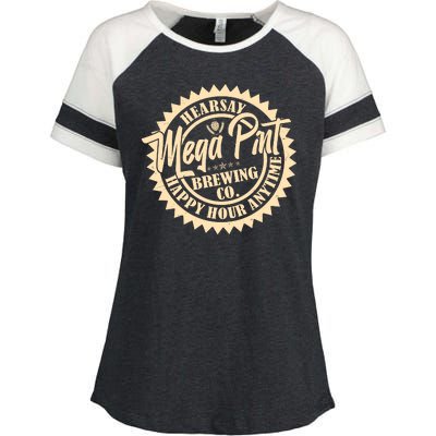 Vintage Hearsay Mega Pint Brewing Co Happy Hour Anytime Emblem Enza Ladies Jersey Colorblock Tee