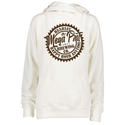 Vintage Hearsay Mega Pint Brewing Co Happy Hour Anytime Emblem Womens Funnel Neck Pullover Hood