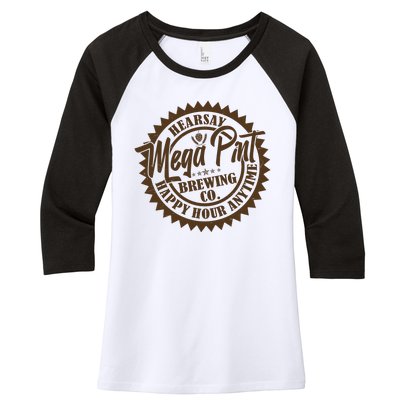 Vintage Hearsay Mega Pint Brewing Co Happy Hour Anytime Emblem Women's Tri-Blend 3/4-Sleeve Raglan Shirt