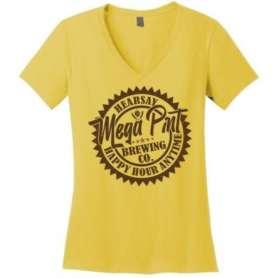 Vintage Hearsay Mega Pint Brewing Co Happy Hour Anytime Emblem Women's V-Neck T-Shirt