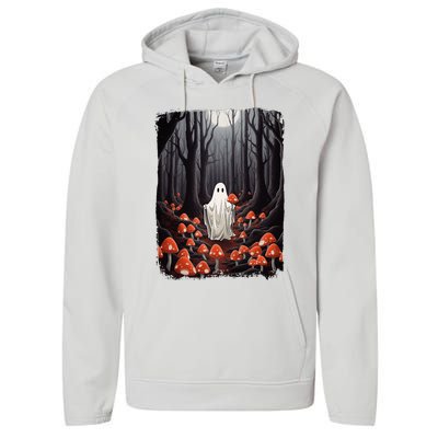 Vintage Halloween Mushroom Ghost In The Forest Gothic Performance Fleece Hoodie