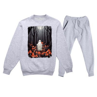 Vintage Halloween Mushroom Ghost In The Forest Gothic Premium Crewneck Sweatsuit Set