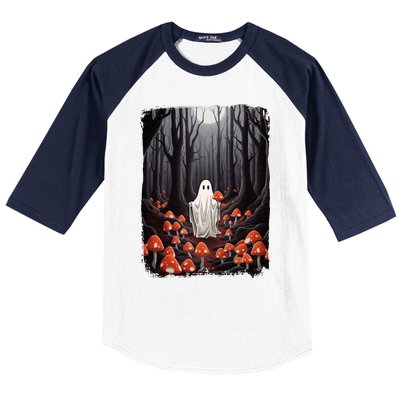 Vintage Halloween Mushroom Ghost In The Forest Gothic Baseball Sleeve Shirt