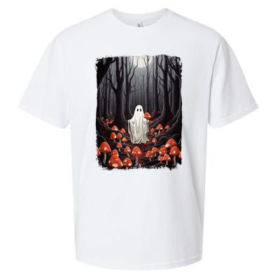 Vintage Halloween Mushroom Ghost In The Forest Gothic Sueded Cloud Jersey T-Shirt