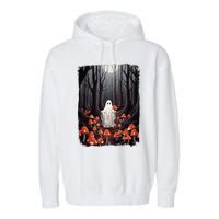 Vintage Halloween Mushroom Ghost In The Forest Gothic Garment-Dyed Fleece Hoodie