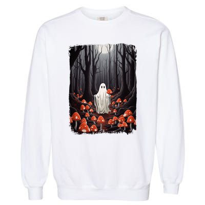 Vintage Halloween Mushroom Ghost In The Forest Gothic Garment-Dyed Sweatshirt