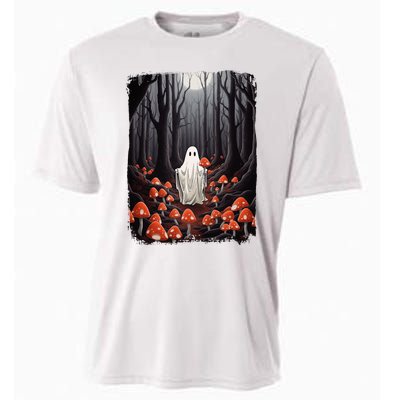 Vintage Halloween Mushroom Ghost In The Forest Gothic Cooling Performance Crew T-Shirt