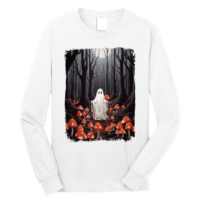 Vintage Halloween Mushroom Ghost In The Forest Gothic Long Sleeve Shirt