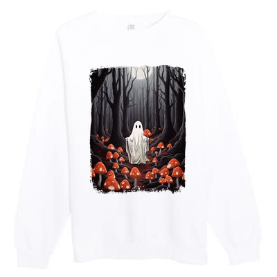 Vintage Halloween Mushroom Ghost In The Forest Gothic Premium Crewneck Sweatshirt