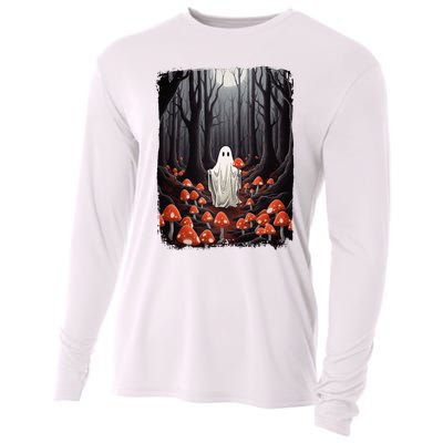 Vintage Halloween Mushroom Ghost In The Forest Gothic Cooling Performance Long Sleeve Crew