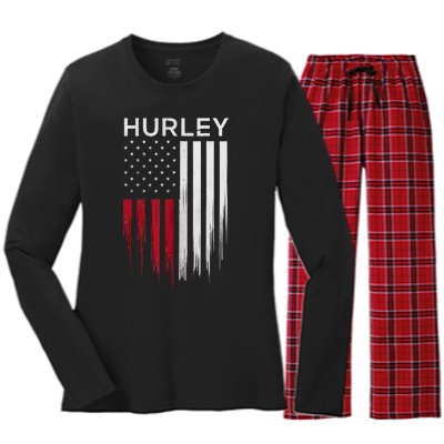 Vintage Hurley Ny Patriotic American Flag Women's Long Sleeve Flannel Pajama Set 