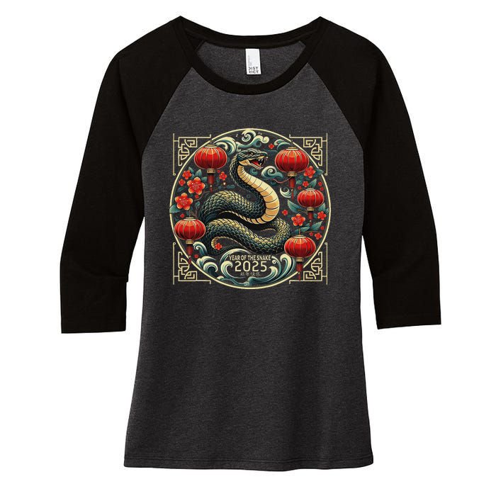 Vintage Happy New Year 2025 Year Of The Snake 2025 Women's Tri-Blend 3/4-Sleeve Raglan Shirt