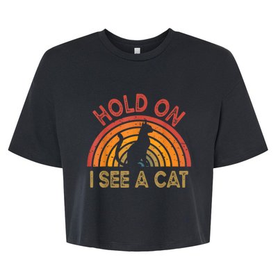 Vintage Hold On I See Cat Design For Funny Saying Bella+Canvas Jersey Crop Tee