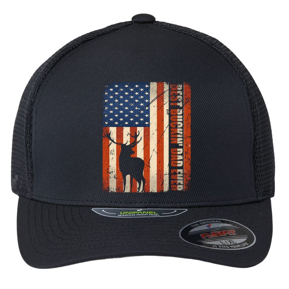 Vintage Hunter Outfit Distressed Best Buckin Dad Ever Cute Gift Flexfit Unipanel Trucker Cap