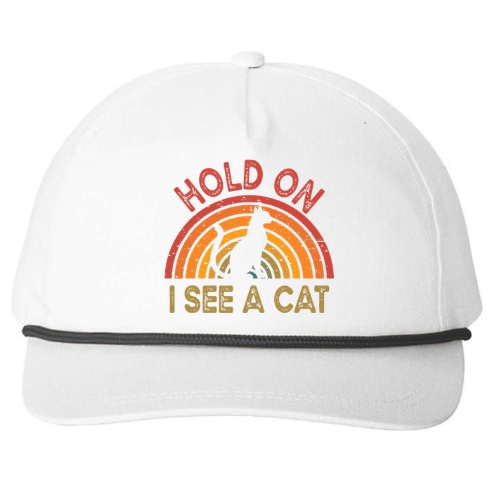 Vintage Hold On I See Cat Design Funny Saying Snapback Five-Panel Rope Hat