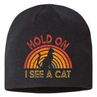 Vintage Hold On I See Cat Design Funny Saying Sustainable Beanie